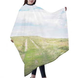 Personality  Meadow With Path In Green Grass And Cloudy Sky Hair Cutting Cape