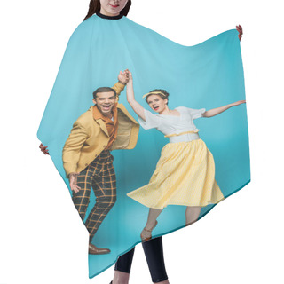 Personality  Happy Dancers Holding Hands While Dancing Boogie-woogie On Blue Background Hair Cutting Cape