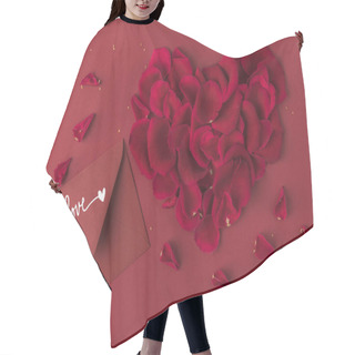 Personality  Top View Of Heart Made Of Roses Petals And Envelope Isolated On Red, St Valentines Day Concept Hair Cutting Cape