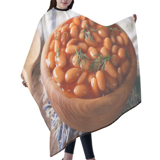 Personality  White Beans In Tomato Sauce In A Wooden Bowl Hair Cutting Cape