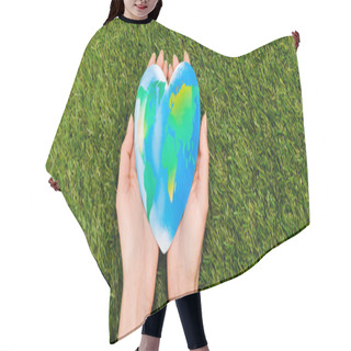 Personality  Cropped View Of Globe In Female Hands On Green, Earth Day Concept Hair Cutting Cape