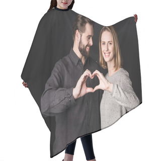 Personality  Smiling Young Couple Hair Cutting Cape