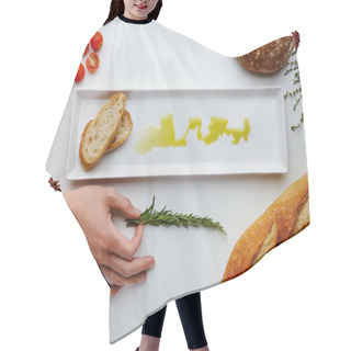 Personality  Composition With Bread, Olive Oil, Tomatoes Cherry, Pepper Hair Cutting Cape
