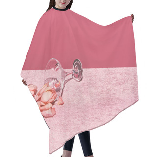 Personality  Rose Petals Near Glass On Velour Pink Cloth Isolated On Pink, Girlish Concept Hair Cutting Cape
