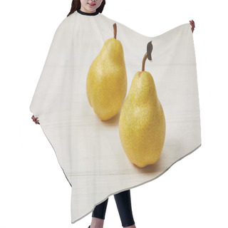 Personality  Two Fresh Yellow Pears On Wooden Background Hair Cutting Cape