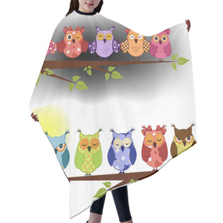Personality  Family Of Owls Sat On A Tree Branch At Night And Day Hair Cutting Cape