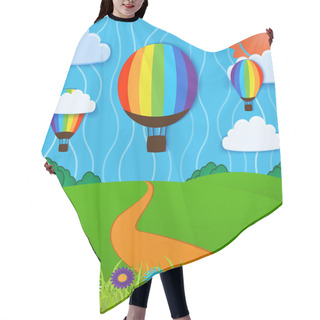 Personality  Green Landscape With Hot Air Balloons And Clouds Hair Cutting Cape