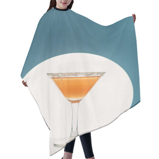 Personality  Fresh Cocktail In Martini Glass On Blue Background With Back Light Hair Cutting Cape