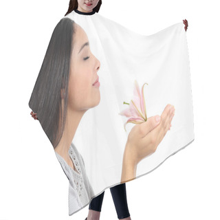 Personality  Side View Of An Arab Woman Smelling A Flower Hair Cutting Cape