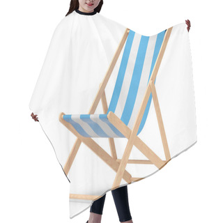 Personality  Blue Striped Beach Chair For Summer Getaways Isolated On White Background. Hair Cutting Cape