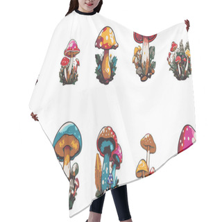 Personality  Enchanting Woodland, Whimsically Illustrated Colorful Mushrooms Surrounded By Small Plants And Flowers Hair Cutting Cape