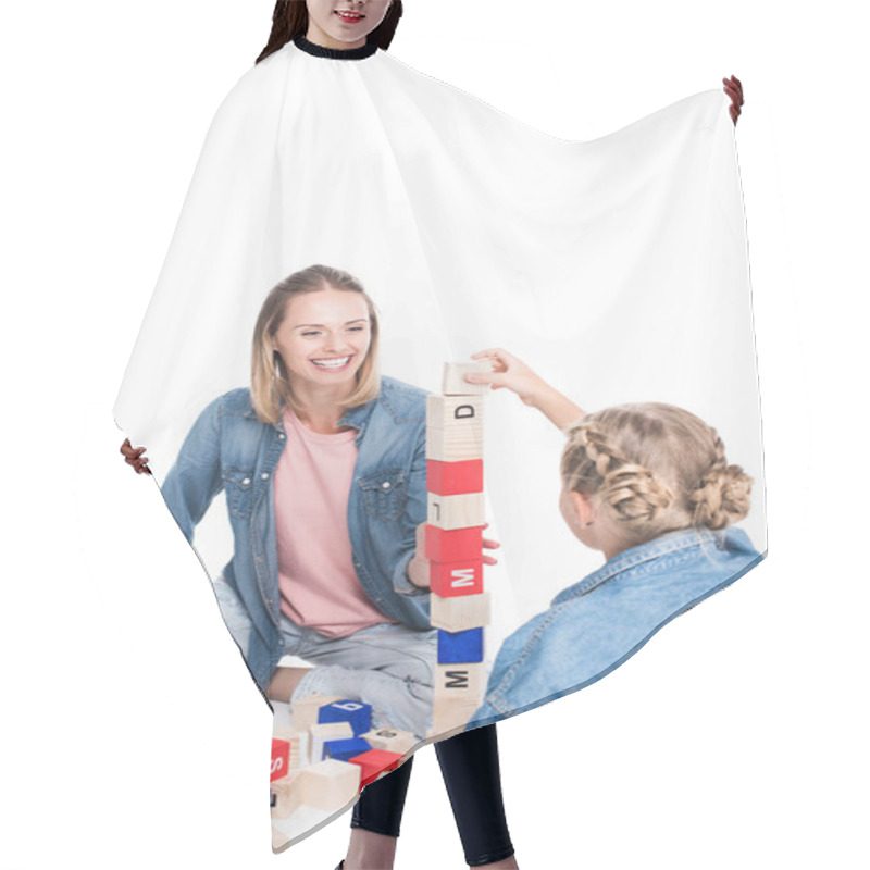 Personality  Mother And Daughter With Aphabet Blocks Hair Cutting Cape