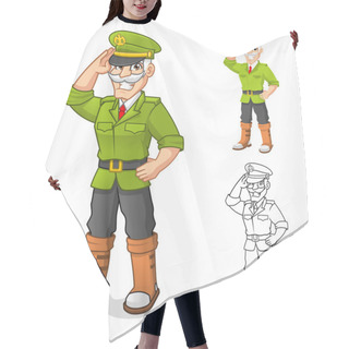 Personality  General Army Cartoon Character With Salute Hand Pose Hair Cutting Cape