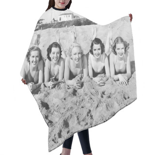Personality  Portrait Of Five Young Women Lying On The Beach And Smiling Hair Cutting Cape