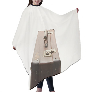 Personality  Vintage Leather Suitcase Isolated On Grey Hair Cutting Cape