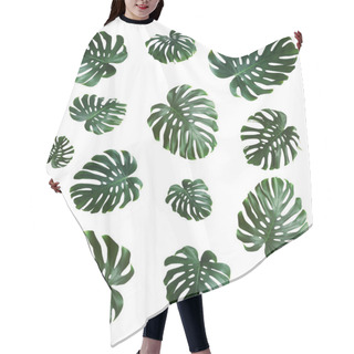 Personality  Set With Green Fresh Monstera Leaves On White Background Hair Cutting Cape