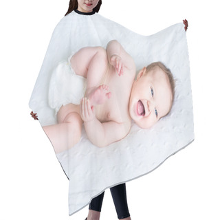 Personality  Laughing Baby Wearing A Diaper Playing With Her Feet Hair Cutting Cape