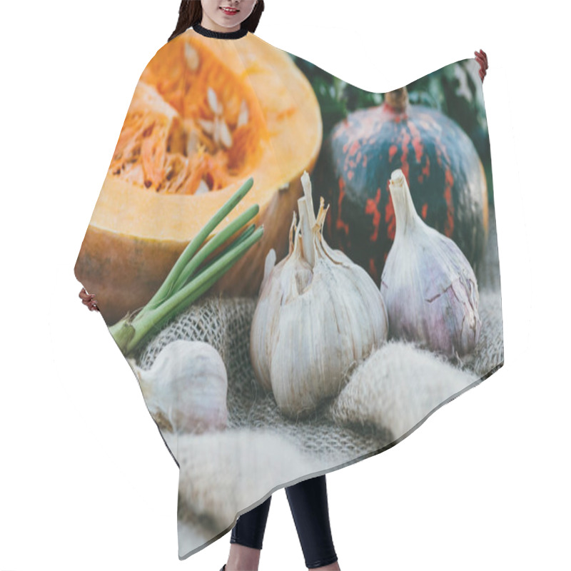 Personality  ripe vegetables on table hair cutting cape
