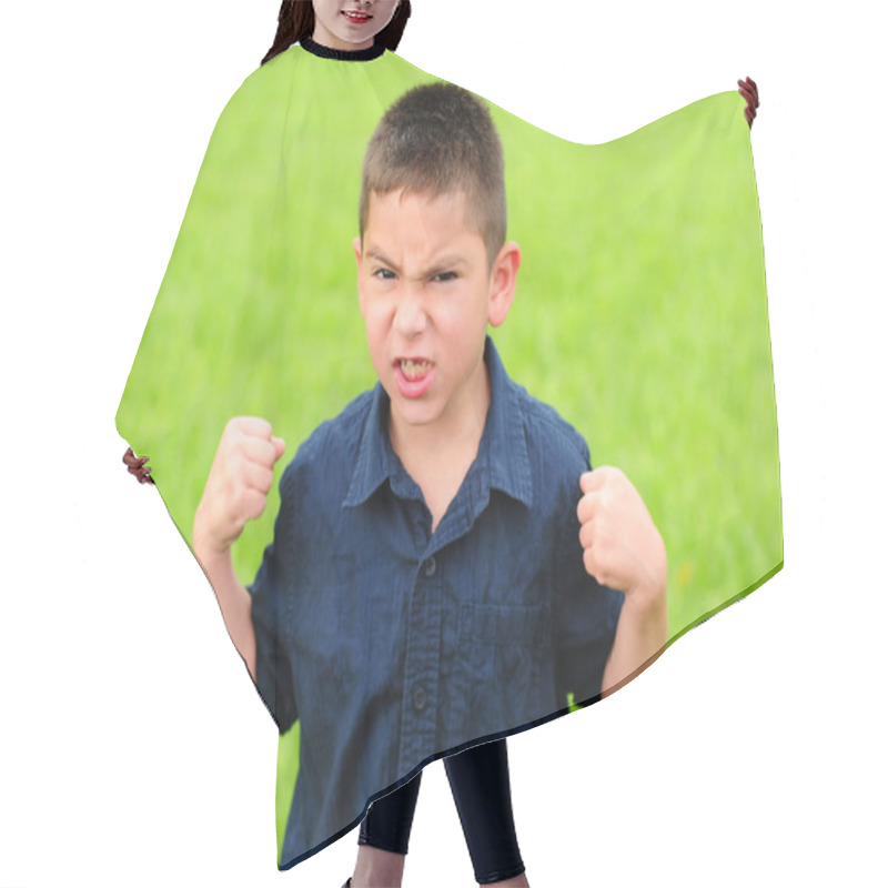 Personality  Angry Young Boy Hair Cutting Cape