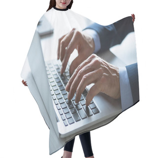 Personality  Businessman Working With Laptop  Hair Cutting Cape