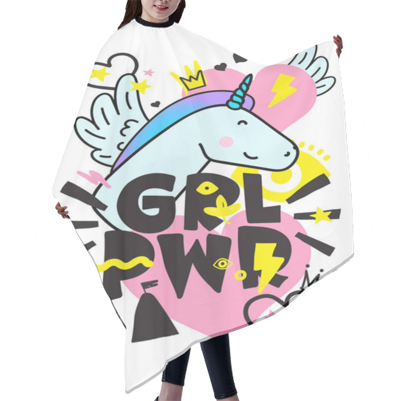 Personality  GRL PWR Short Quote. Girl Power Cute Hand Drawing Illustration Hair Cutting Cape