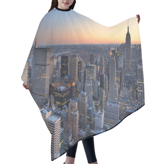 Personality  New York City Manhattan Skyline Panorama Sunset Aerial View With Hair Cutting Cape