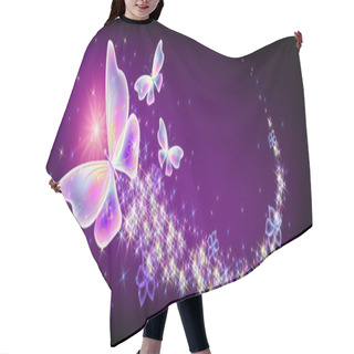 Personality  Flying Delightful Magical Butterflies With Sparkle And Blazing Trail Flying In Night Sky Among Shiny Glowing Stars In Cosmic Space. Love And Romance Concept. Hair Cutting Cape
