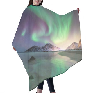 Personality  Aurora Borealis On The Lofoten Islands, Norway. Green Northern Lights Above Mountains And Beach. Night Sky With Polar Lights. Night Winter Landscape With Aurora. Natural Background In The Norway Hair Cutting Cape