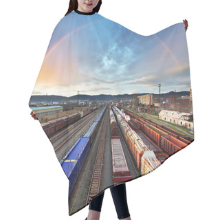 Personality  Train Freight Transportation With Rainbow - Cargo Transit Hair Cutting Cape