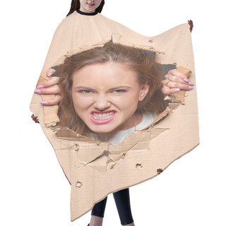 Personality  Angry Girl Peeping Through Hole In Paper Hair Cutting Cape