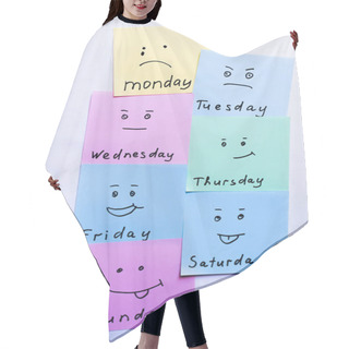 Personality  Top View Of Paper Notes With Day Names And Smileys With Different Emotions On White Background Hair Cutting Cape