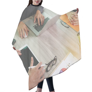 Personality  Business Documents On Office Table With Smart Phone And Laptop C Hair Cutting Cape