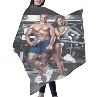 Personality  Beautiful Young Sporty Sexy Couple In Gym Hair Cutting Cape