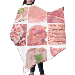 Personality  A Collage Of Nine Pictures Of Different Meat Products Hair Cutting Cape