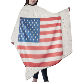 Personality  Front View Of United States Of America Flag On White Brick Wall Hair Cutting Cape