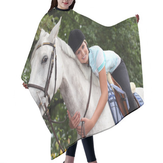 Personality  Young Woman Hugging Her Horse Hair Cutting Cape