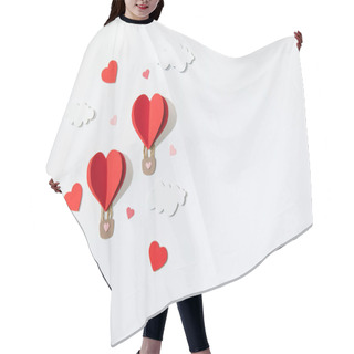 Personality  Top View Of Paper Heart Shaped Air Balloons In Clouds On White Background Hair Cutting Cape