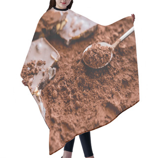 Personality  Close Up View Of Spoon Near Chocolate With Nuts On Dry Cocoa Hair Cutting Cape