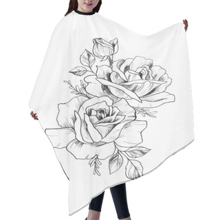Personality  Sketch Of A Branch Of Beautiful Roses On A White Background. Hair Cutting Cape