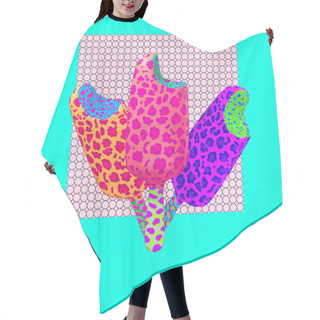 Personality  3d Render Fashion Collage Abstract Scene.  Colorful Animal Print Glazed Ice Cream. Hot Summer Party Vacation Vibes Hair Cutting Cape