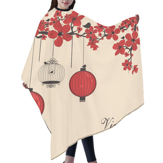 Personality  Floral Background With Chinese Lanterns And Birdcage Hair Cutting Cape
