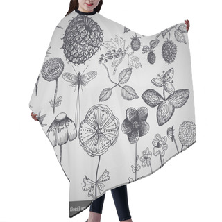 Personality  Abstract Floral Art, Flowers, Plants, Items For Decoration On Gray Background Hair Cutting Cape