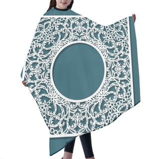 Personality  Square Frame With A Round Hole. Openwork Lace Pattern, Oriental Floral Ornament Of Leaves, Curls. Template For Plotter Laser Cutting (cnc) Of Paper, Cardboard, Plywood, Wood Carving, Metal Engraving. Hair Cutting Cape