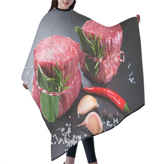 Personality  Raw Beef Fillet Steaks Mignon On Dark Background Hair Cutting Cape
