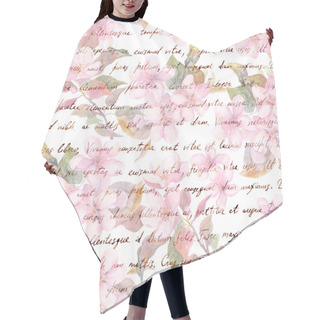 Personality  Vintage Cherry, Apple Flowers With Retro Hand Written Letter Text. Watercolor Repeating Pattern Hair Cutting Cape
