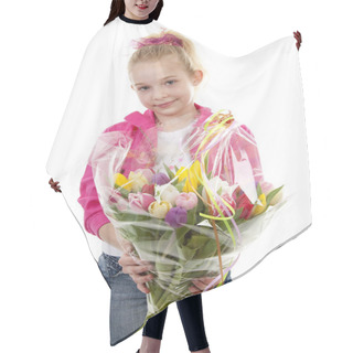 Personality  Girl With Bouquet Dutch Tulips Hair Cutting Cape