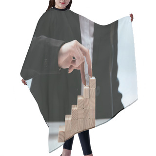 Personality  Cropped View Of Woman Walking With Fingers On Wooden Blocks Symbolizing Career Ladder Hair Cutting Cape