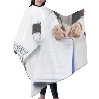 Personality  Businesswoman Signing Contract  Hair Cutting Cape
