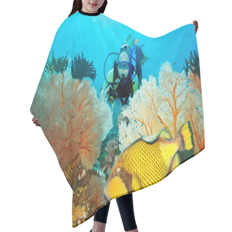 Personality  Triggerfish And Diver Hair Cutting Cape