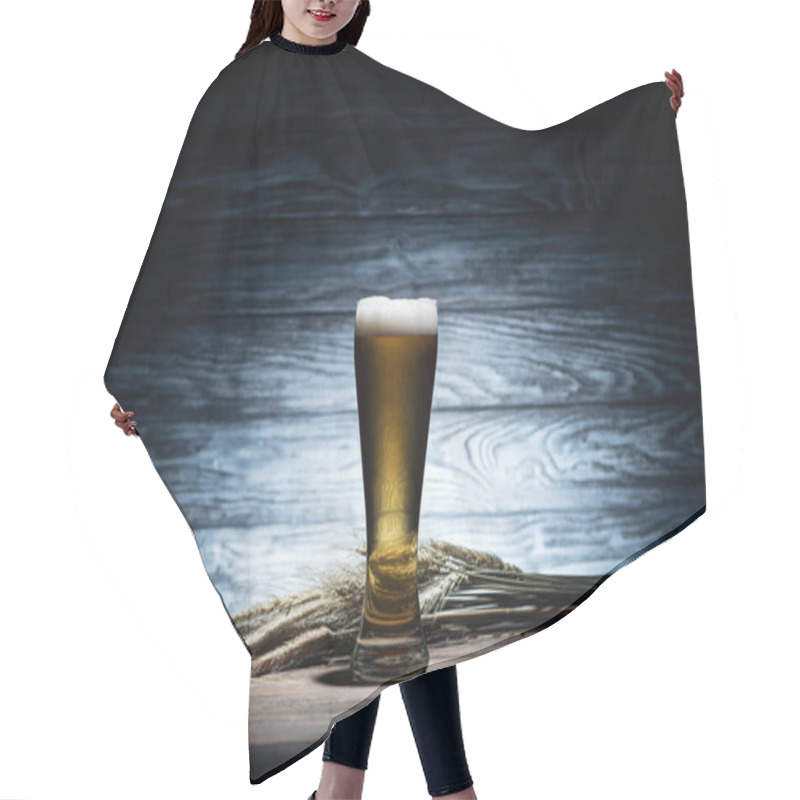 Personality  Glass Of Tasty Beer And Wheat Spikelets On Wooden Table, Oktoberfest Concept Hair Cutting Cape